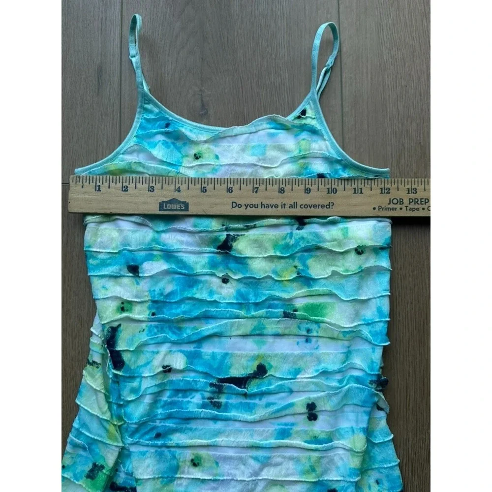 Justice Tank Top‎ Youth Blue Green Glitter Ruffled Floral Y2K 90s Petite Size 12